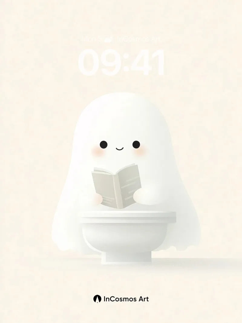 Serene Ghost Reading Wallpaper with Soft Light