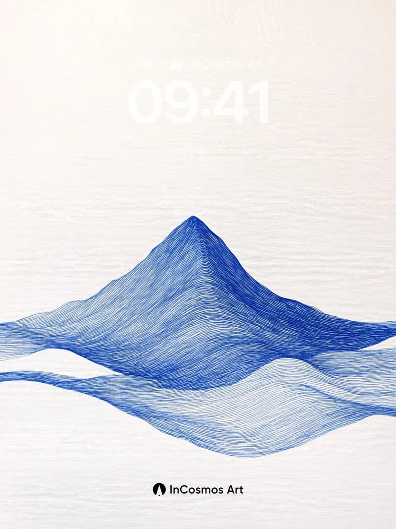 Calm Blue Mountain Wallpaper with Ink Waves