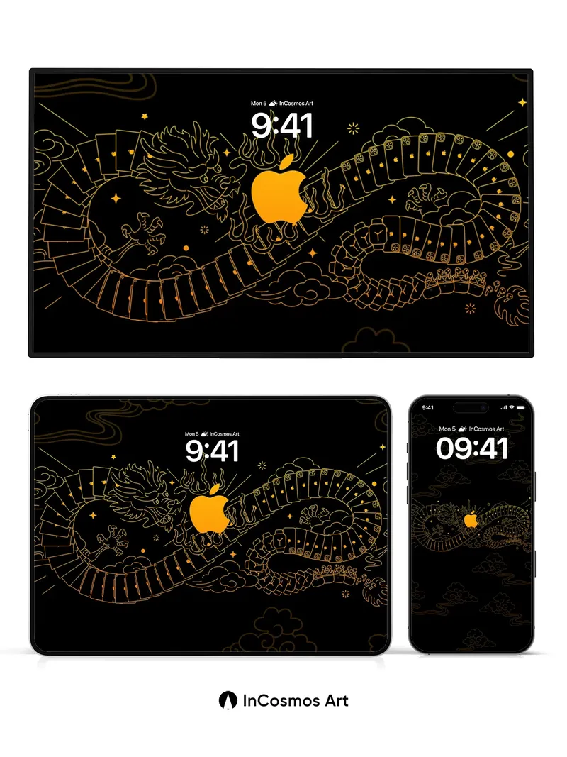 Golden Dragon Serenade Wallpaper with Apple Core