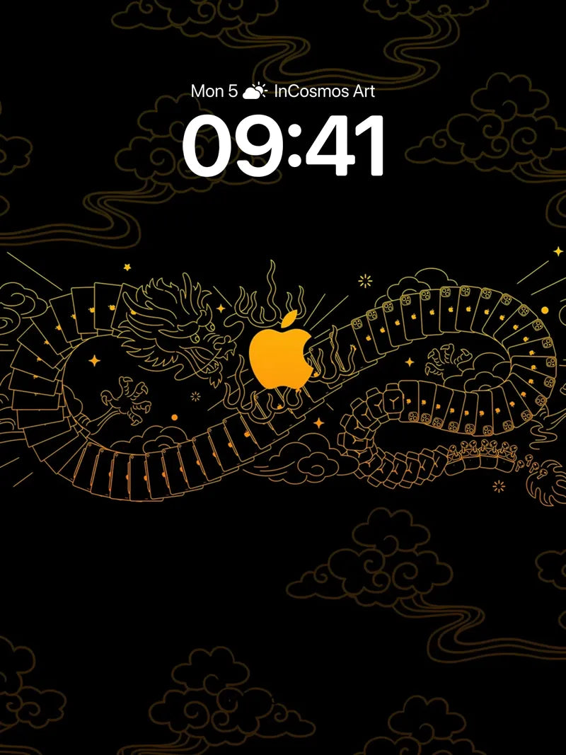 Golden Dragon Serenade Wallpaper with Apple Core