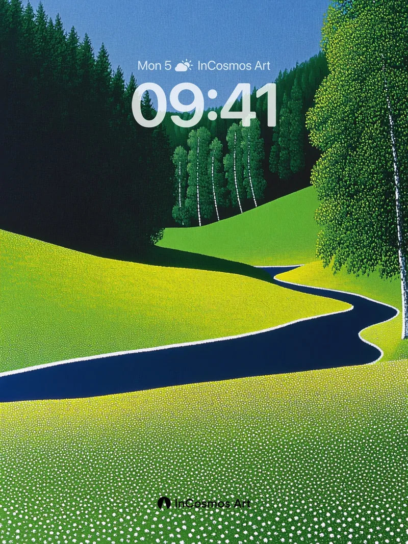 Serene Forest Path Wallpaper with Dotted Meadow