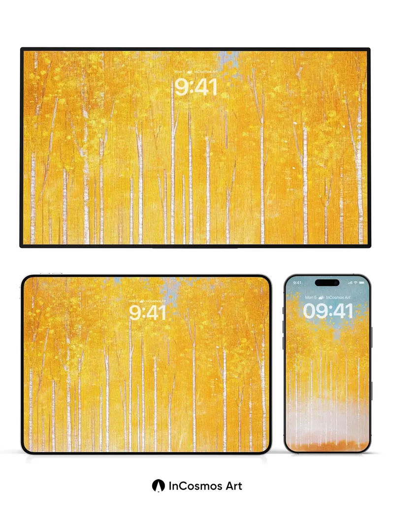 Golden Whisper Wallpaper with Silver Trunks