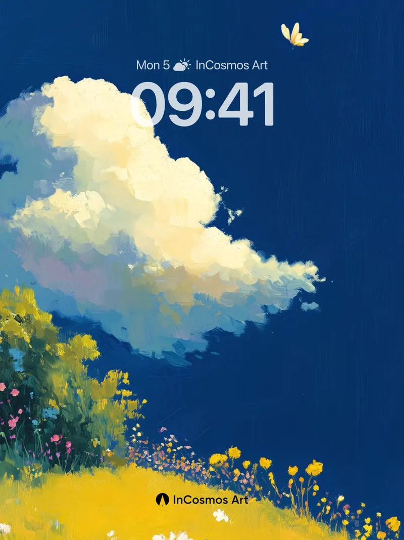 Golden Field Wallpaper with Floating Butterflies