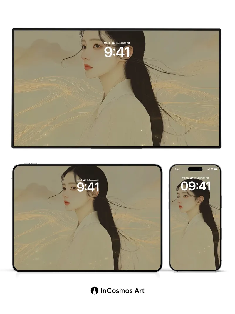 Serene Mist Wallpaper with Golden Threads