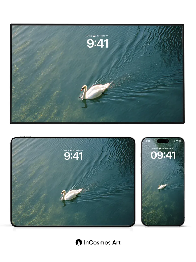 Serenity Swan Wallpaper with Emerald Depths