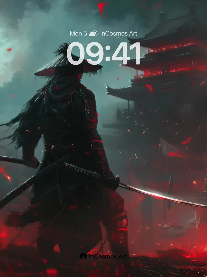 Crimson Shadow Wallpaper with Samurai Silhouette