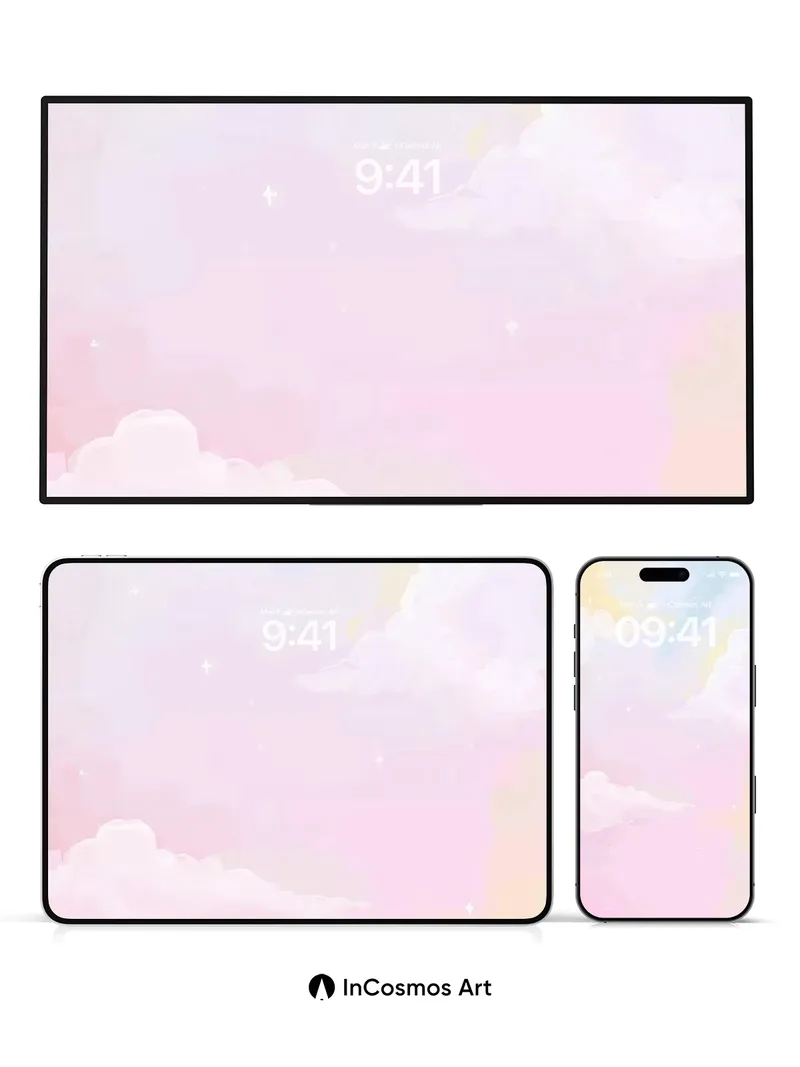 Pastel Sky Mirage Wallpaper with Floating Clouds