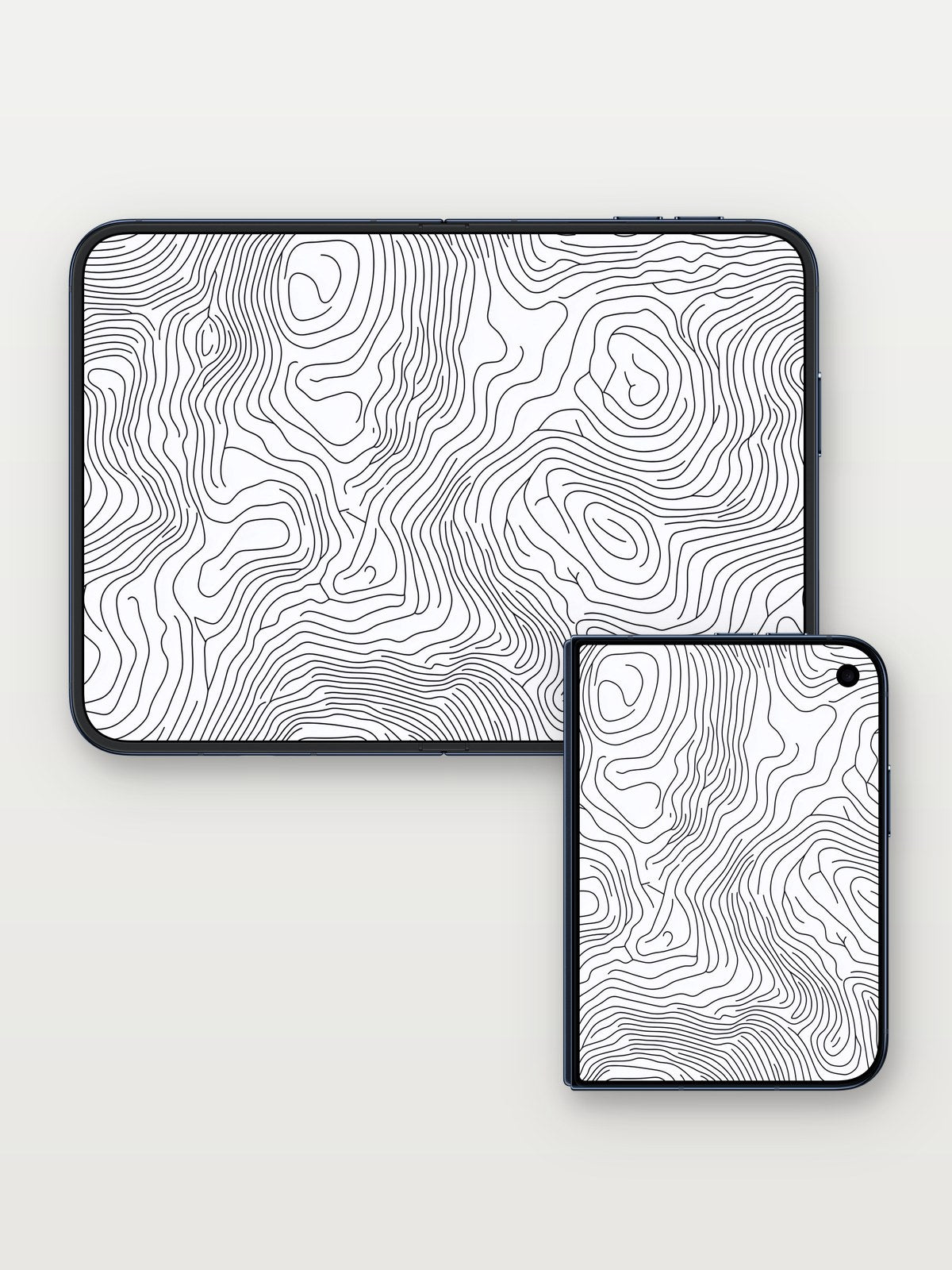 Silent Contour Wallpaper with Whispering Lines on iPhone Duo, open and closed