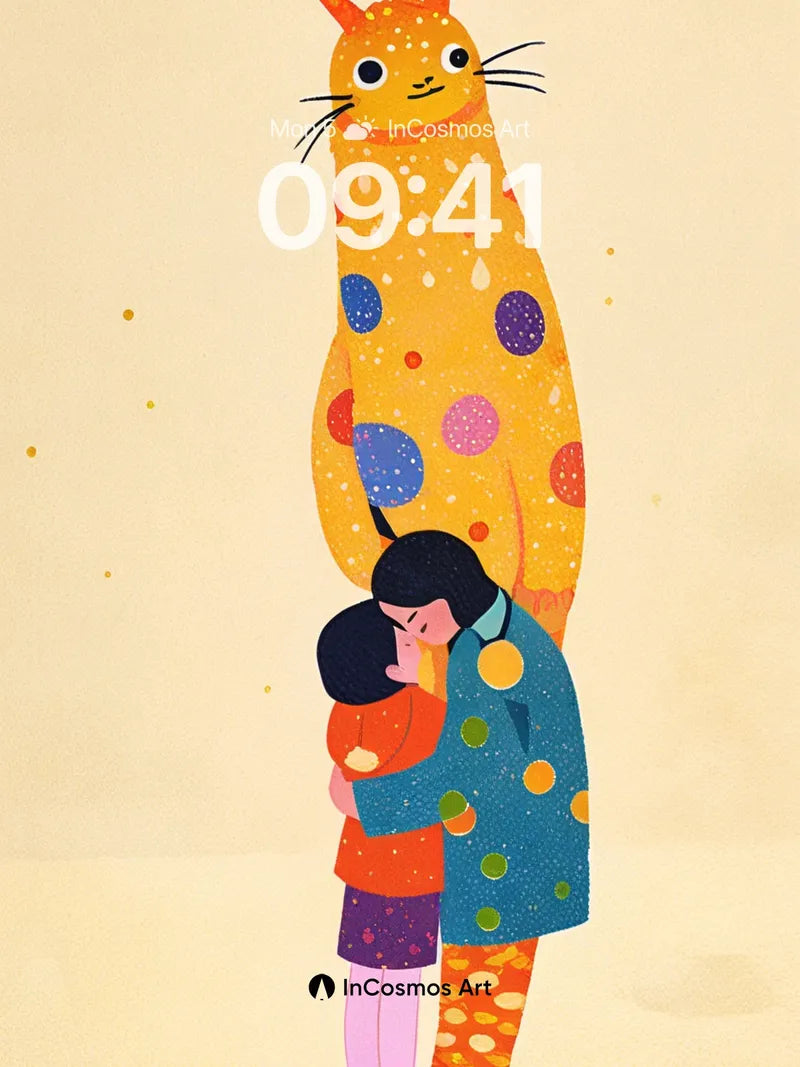 Whimsical Hug Wallpaper with Polka-Dot Snail wallpaper for iPhone, iPad & Mac