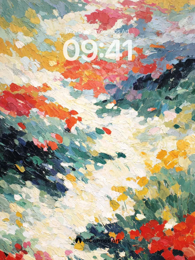 Sunlit Garden Wallpaper with Impressionist Brushstrokes wallpaper for iPhone, iPad & Mac