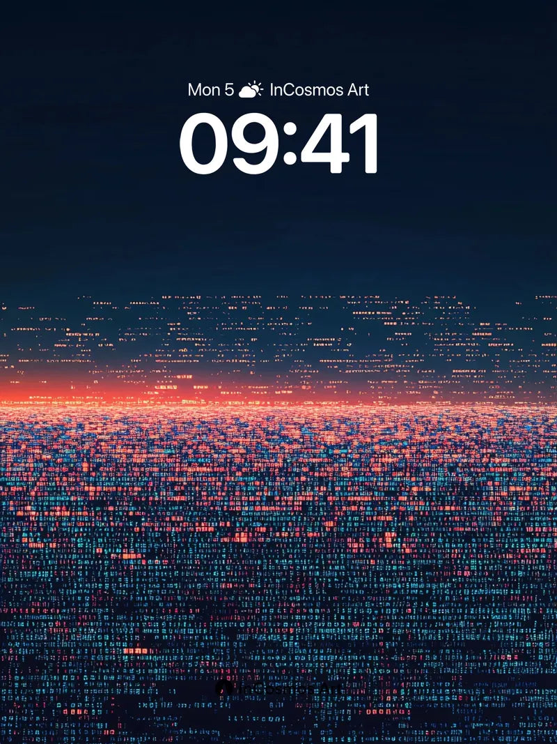 Neon Horizon Wallpaper with Digital Rain