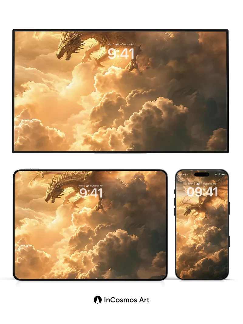 Golden Sky Sovereign Wallpaper with Cloud-Clad Wings