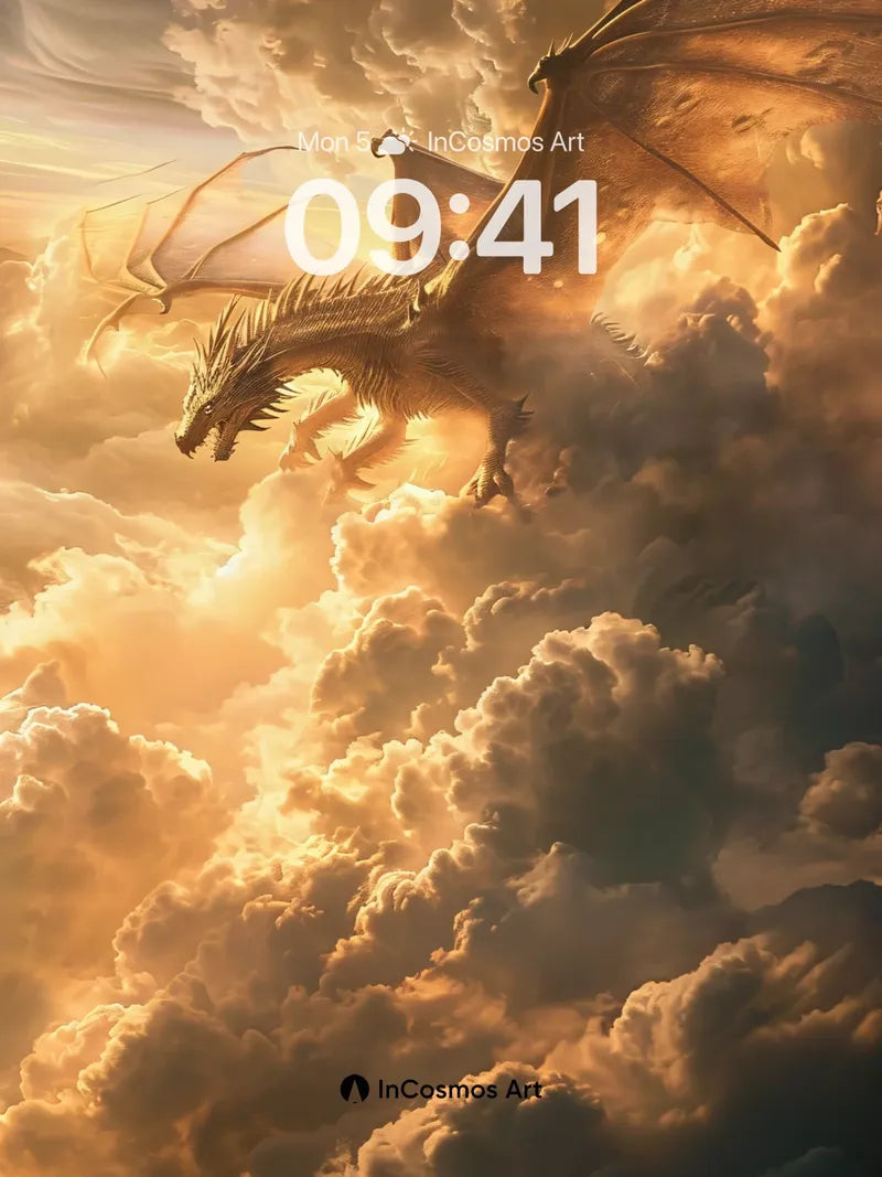 Golden Sky Sovereign Wallpaper with Cloud-Clad Wings