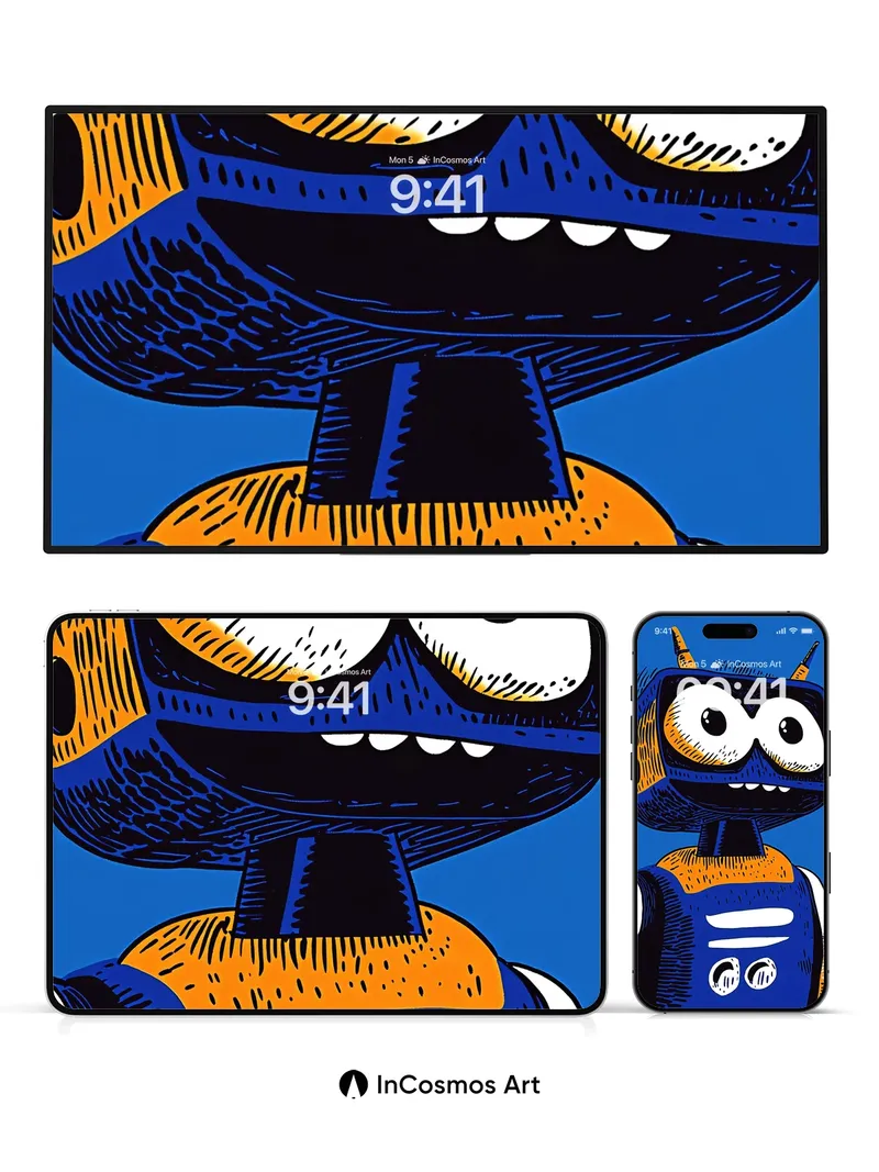 Playful Robot Wallpaper with Bold Lines