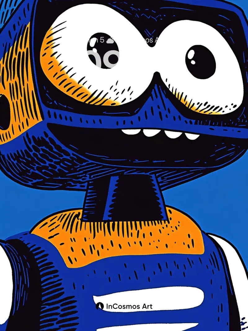 Playful Robot Wallpaper with Bold Lines