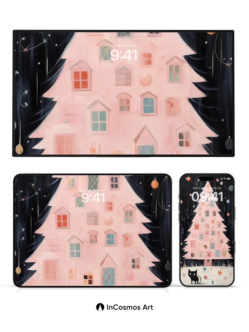 Whimsical Treehouse Wallpaper with Midnight Ornaments