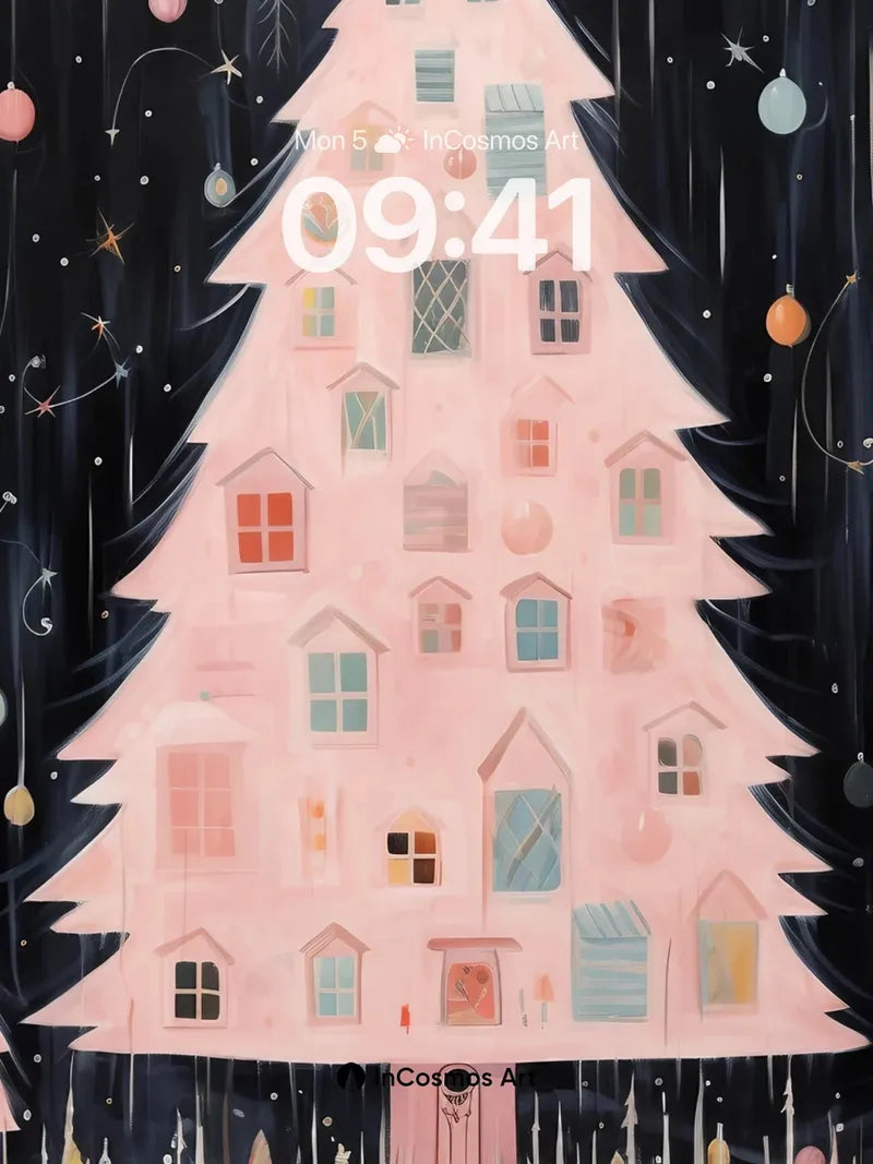 Whimsical Treehouse Wallpaper with Midnight Ornaments wallpaper for iPhone, iPad & Mac