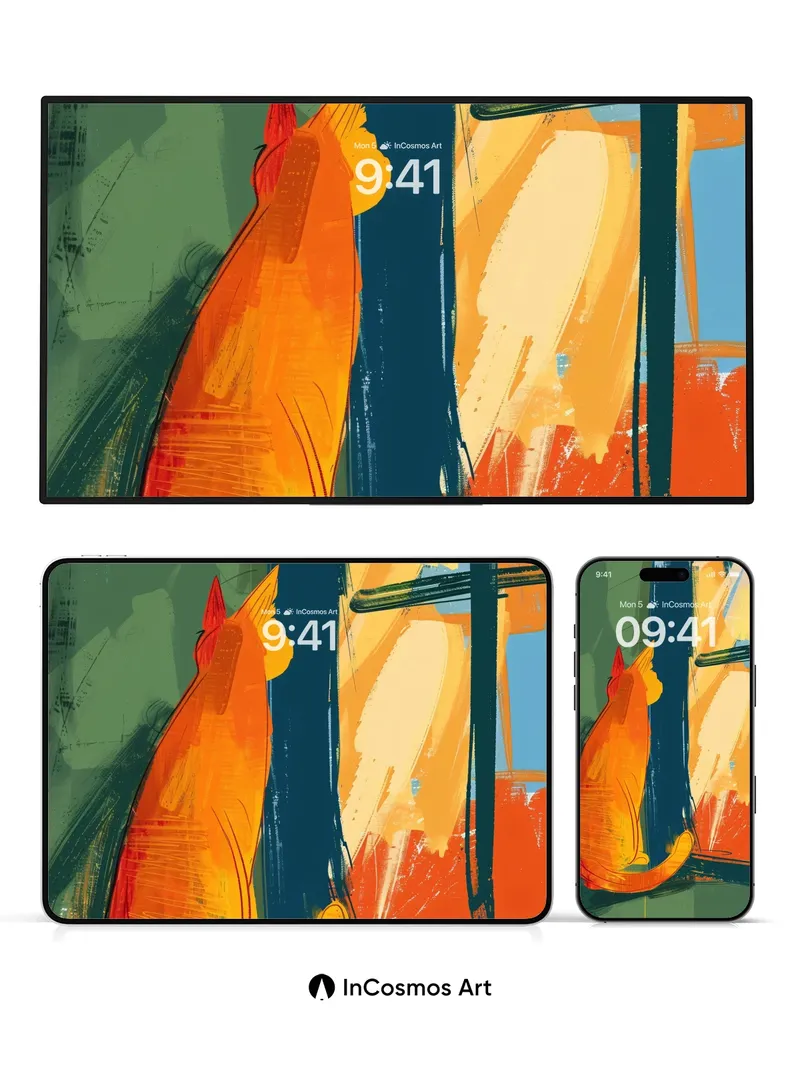 Sunlit Silence Wallpaper with Orange Cat