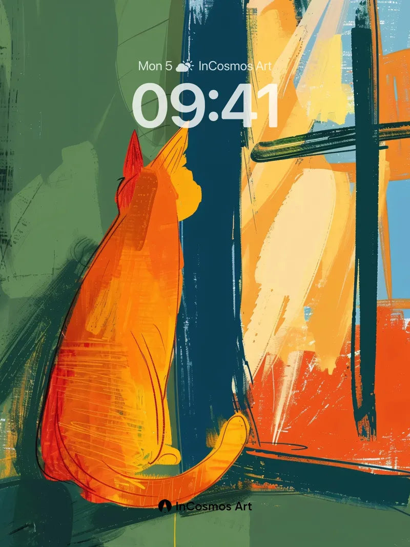 Sunlit Silence Wallpaper with Orange Cat wallpaper for iPhone, iPad & Mac