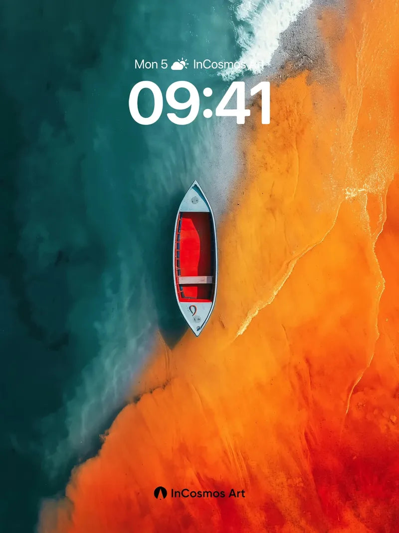 Surreal Shoreline Wallpaper with Floating Boat wallpaper for iPhone, iPad & Mac