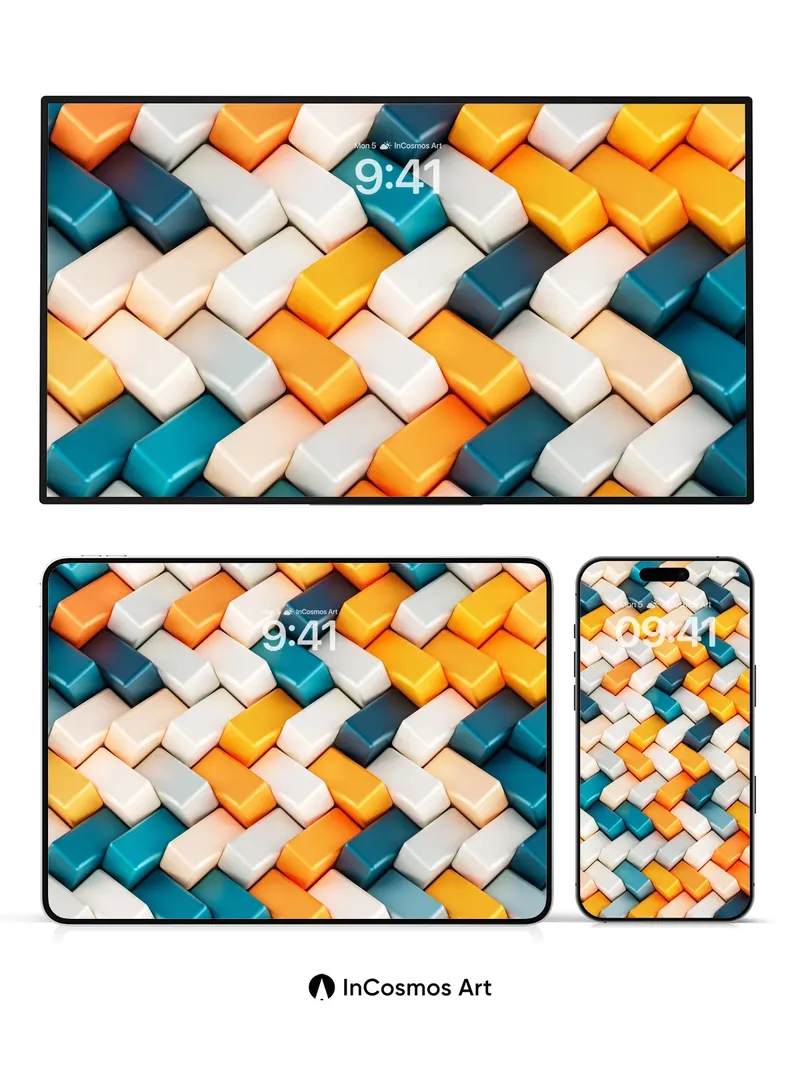 Geometric Pulse Wallpaper with Interlocking Light