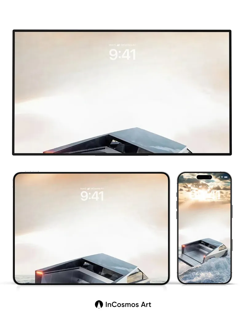 Futurist Wave Ride Wallpaper with Floating Truck