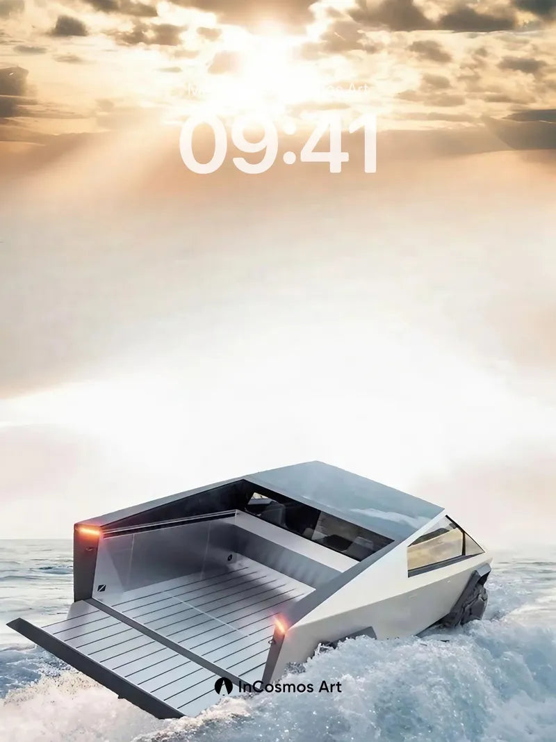 Futurist Wave Ride Wallpaper with Floating Truck