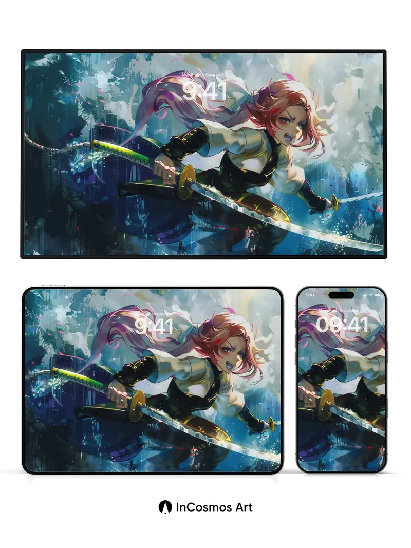 Frenzied Steel Wallpaper with Floating Blades