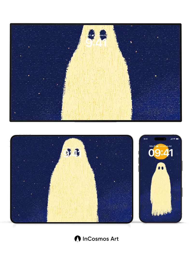 Starry Solitude Ghost Wallpaper with Celestial Halo