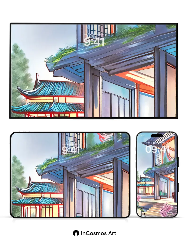 Serenity Garden Wallpaper with Cherry Blossom Whispers