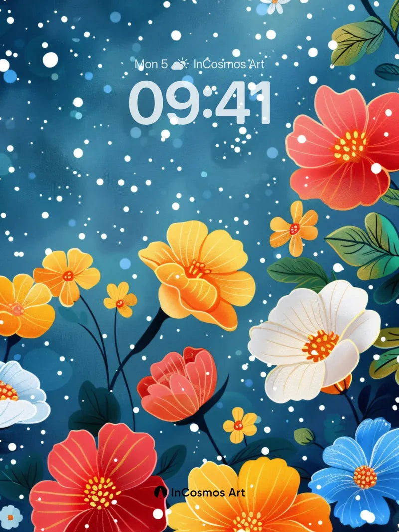 Starry Bloom Wallpaper with Floating Petals wallpaper for iPhone, iPad & Mac