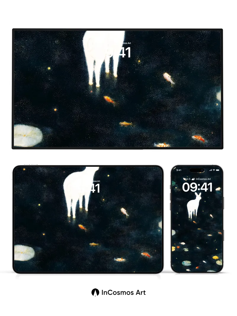 Luminous Silence Wallpaper with Floating Rabbit