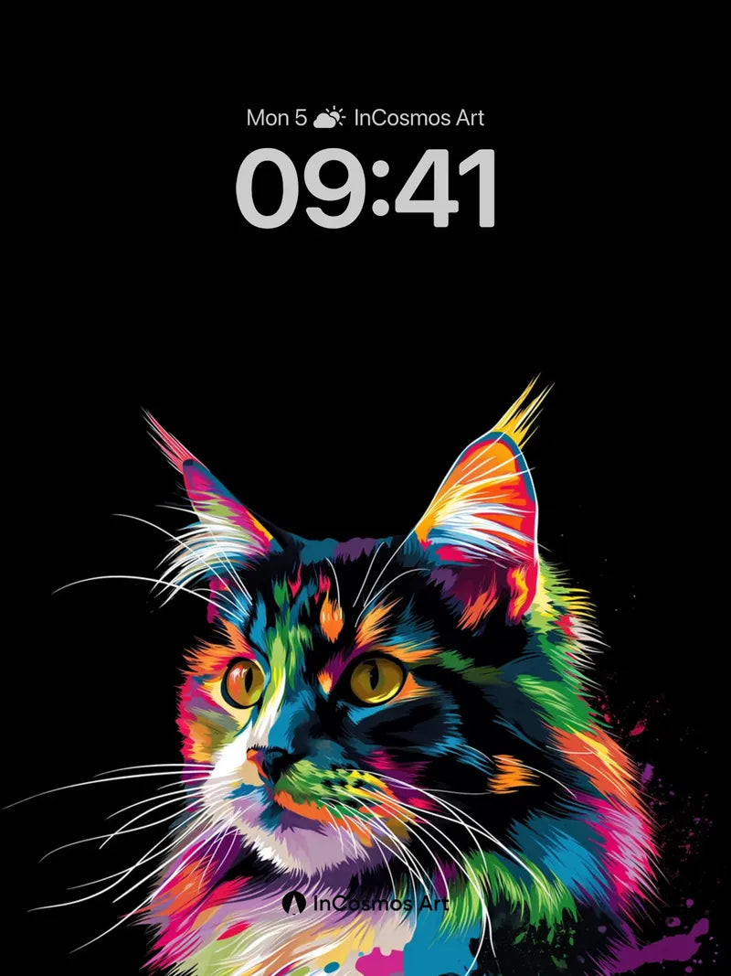 Rainbow Feline Wallpaper with Cosmic Splatter