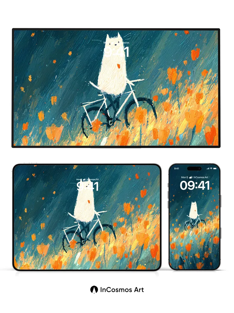 Whimsical Night Ride Wallpaper with Floating Petals