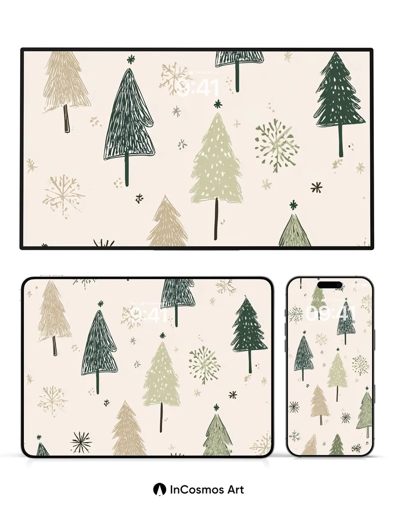 Whispering Pine Wallpaper with Snowflake Drifts