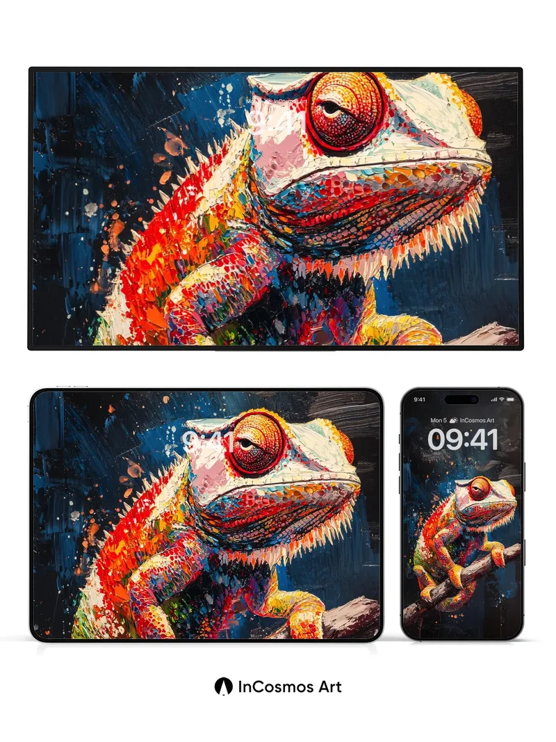 Chameleon Mirage Wallpaper with Cosmic Brushstrokes