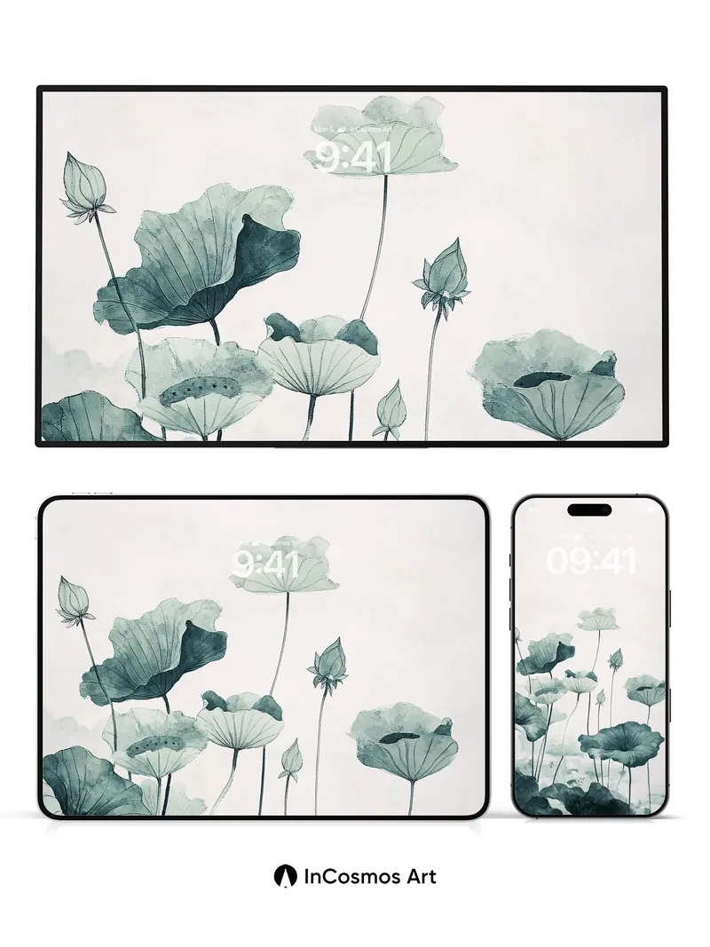 Serene Ink Lotus Wallpaper with Ethereal Depth