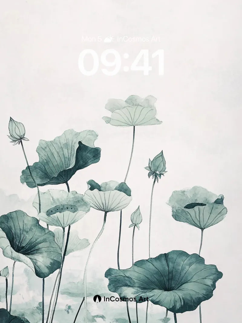 Serene Ink Lotus Wallpaper with Ethereal Depth