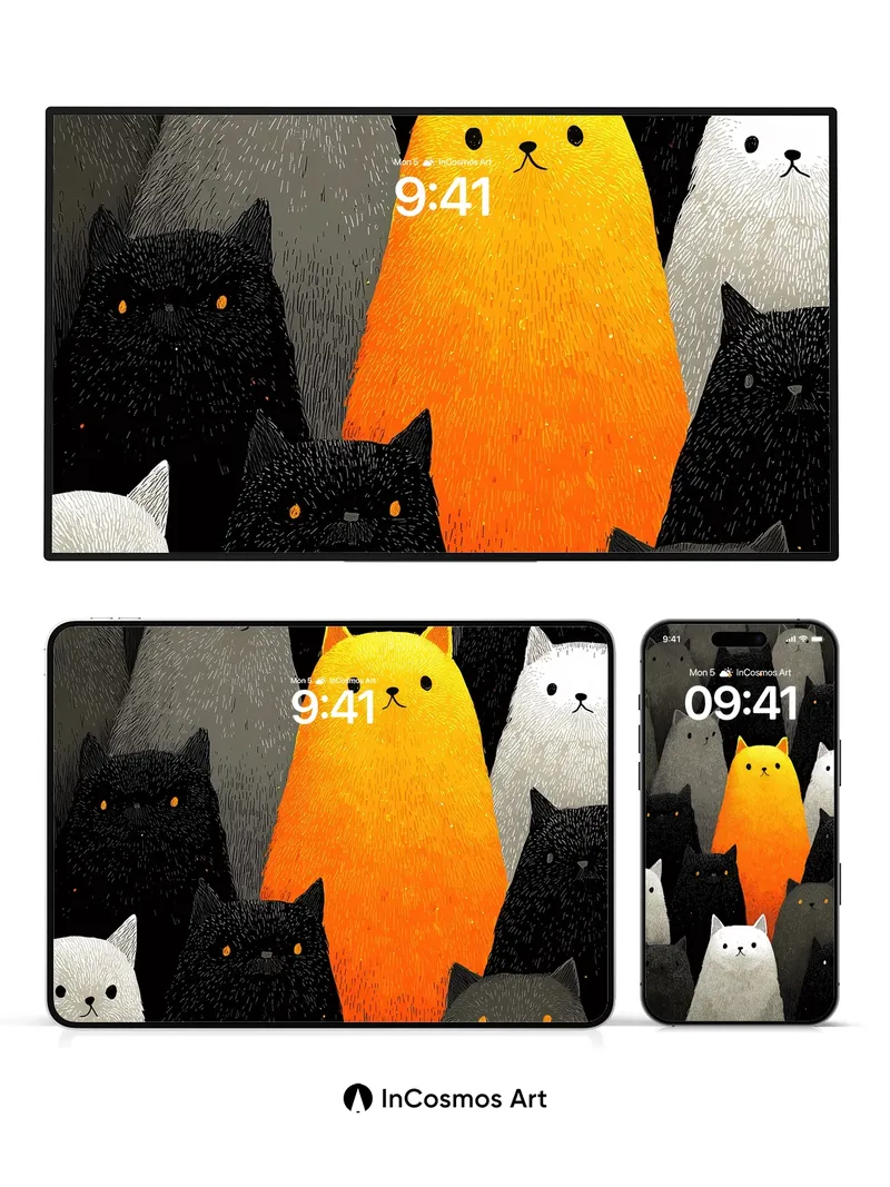 Golden Beacon Wallpaper Among Shadowed Felines