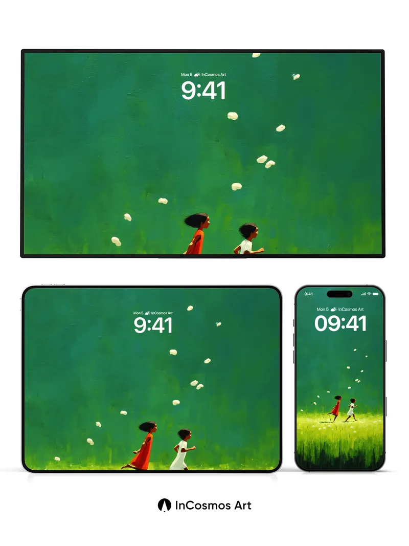 Whispering Grass Wallpaper with Floating Seeds