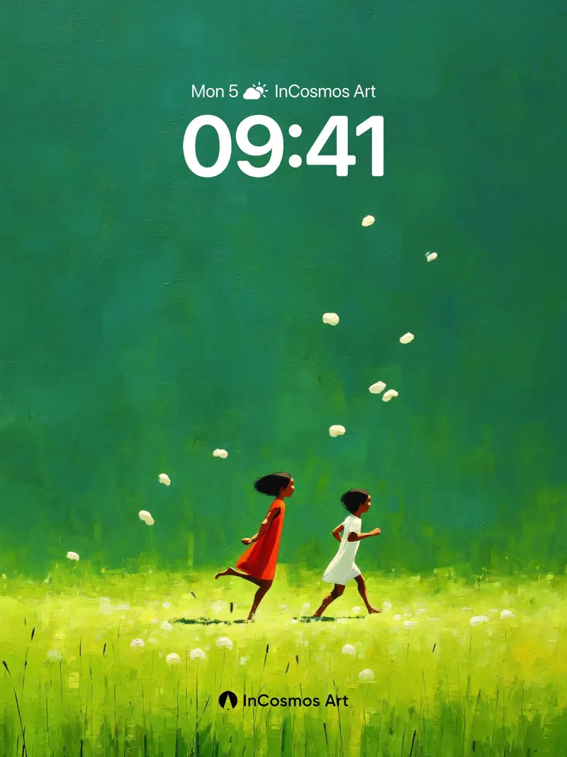 Whispering Grass Wallpaper with Floating Seeds