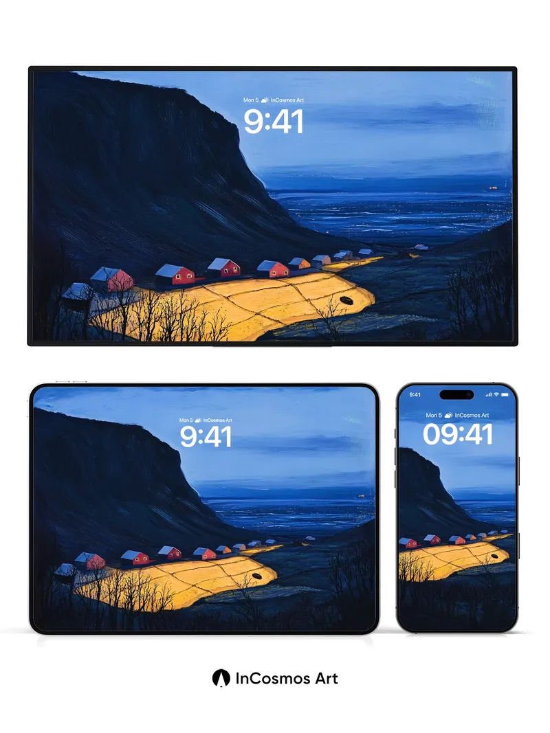 Cobalt Stillness Wallpaper with Glowing Fields