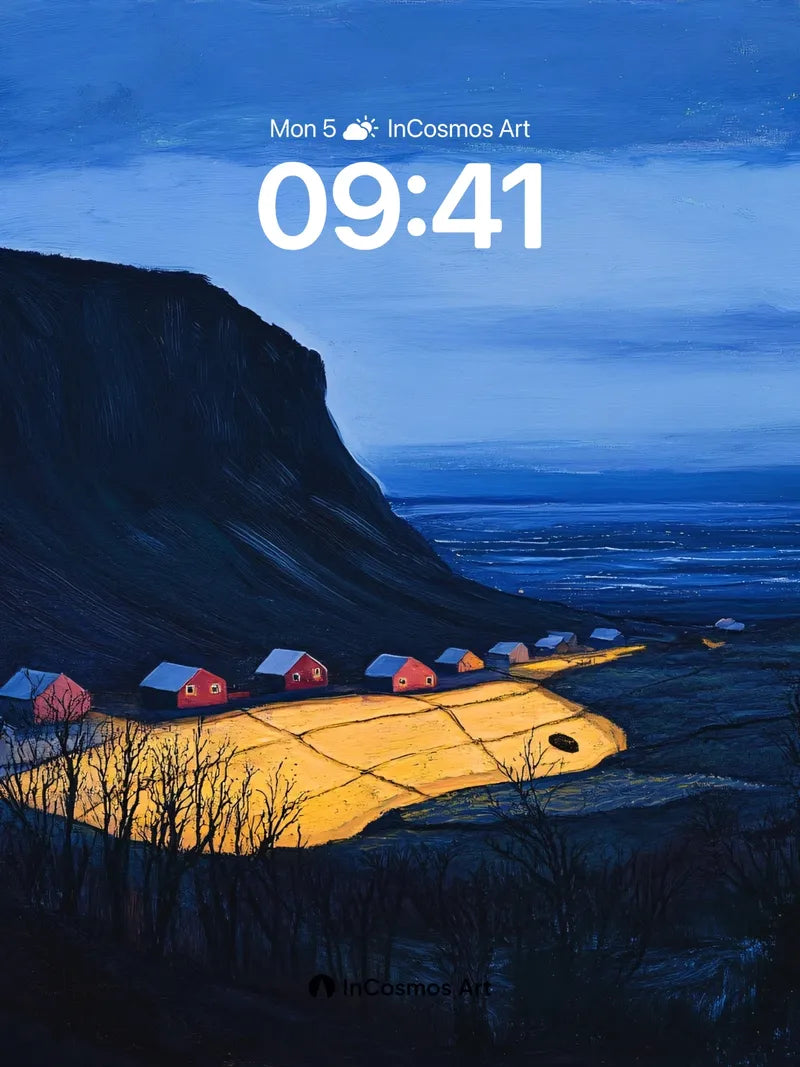 Cobalt Stillness Wallpaper with Glowing Fields