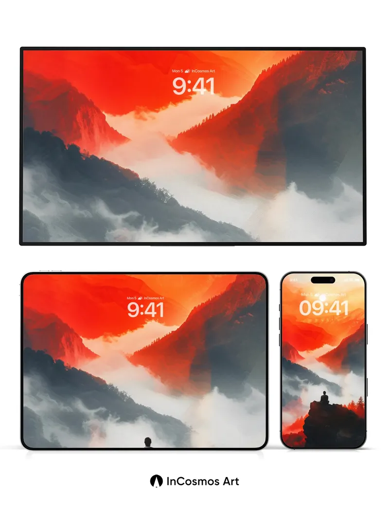 Serenity Summit Wallpaper with Crimson Hues