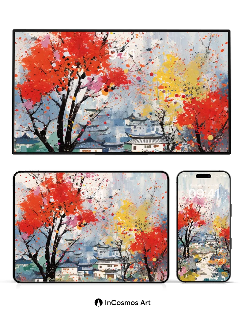 Autumn Whisper Wallpaper with Floating Petals