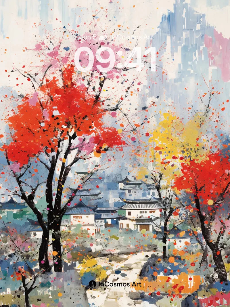 Autumn Whisper Wallpaper with Floating Petals