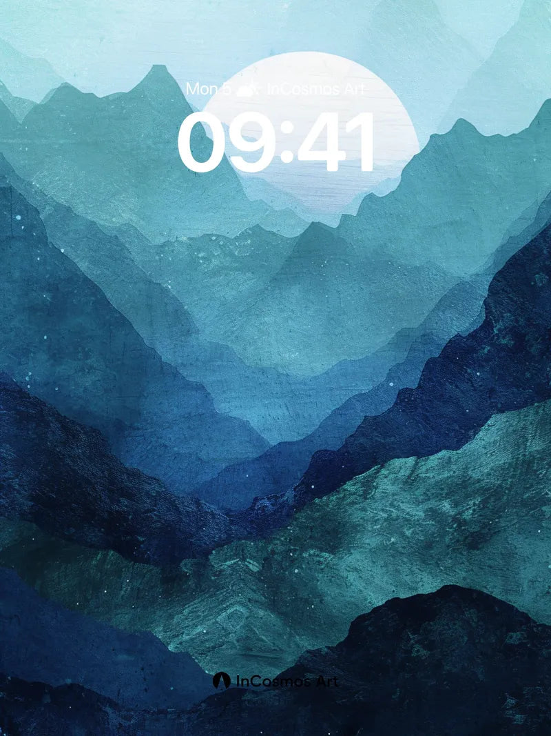 Cerulean Valley Wallpaper with Moonlit Peaks
