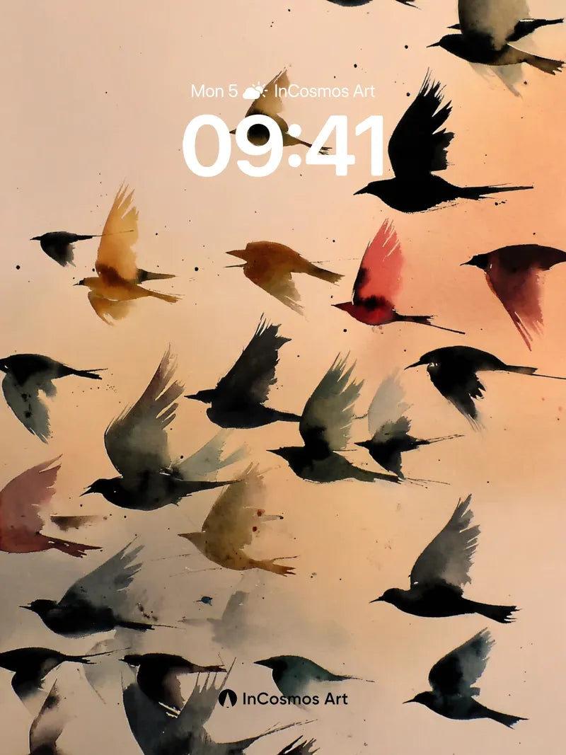 Silhouetted Flight Wallpaper with Ink-Wash Wings