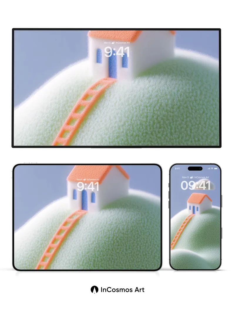 Soft Gradient Hillside Wallpaper with Floating Cloud