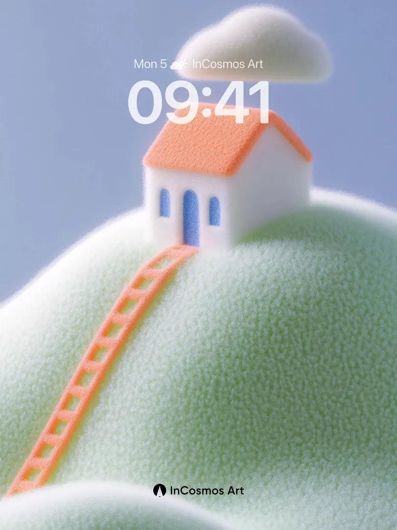 Soft Gradient Hillside Wallpaper with Floating Cloud